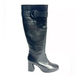 Geox Black Leather Knee-High Heeled Boots